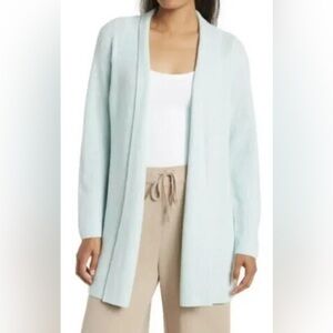 Eileen Fisher Merino Wool Clearwater Open Front Long Cardigan Size M $328